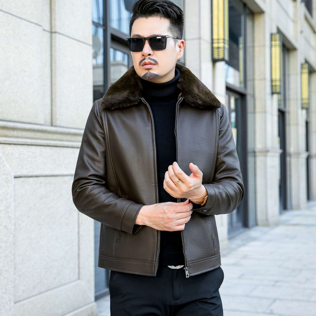 Edward Pratt | Leather Jacket with Faux Fur Collar