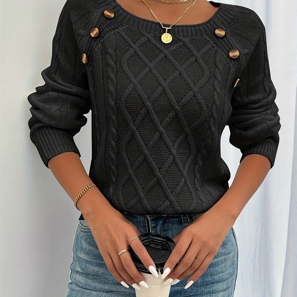 Felicity Hargreave | Textured Cable Knit Button Sweater
