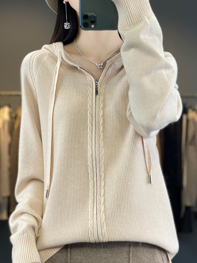 Isla Fenwick | Cable Knit Zip-Up Hooded Cardigan