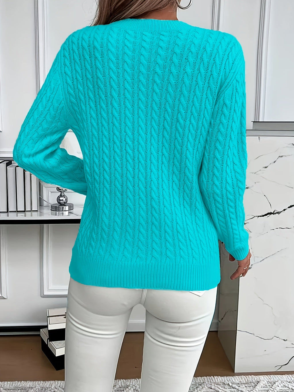 Millicent Hall | Cable-Knit Round Neck Sweater