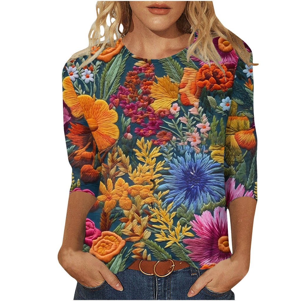 Marigold Sedgwick | Floral 3D Print Round Neck Top