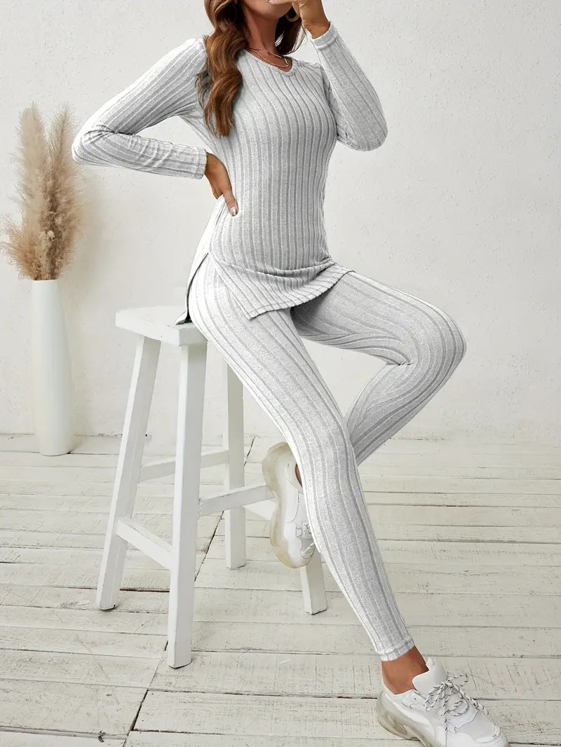 Marigold Pembroke | Ribbed Knit Lounge Set with Side Split