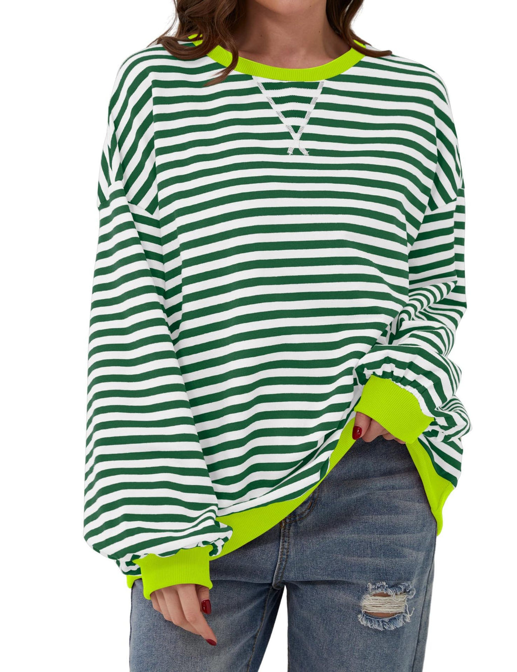 Eleanor Prescott | Striped Oversized Crew Neck Sweatshirt