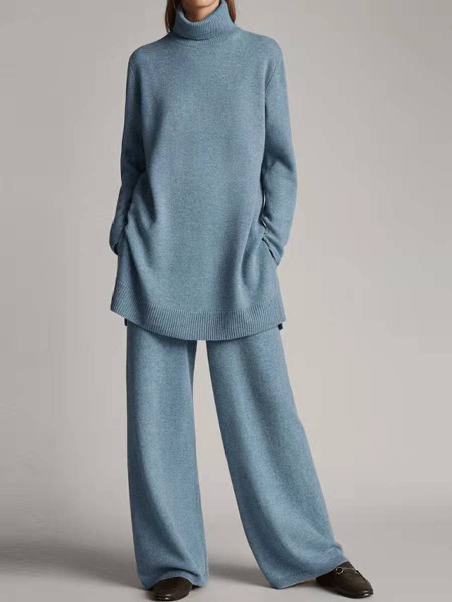 Matilda Lewis | Turtleneck Knit Sweater & Wide-Leg Trousers Set