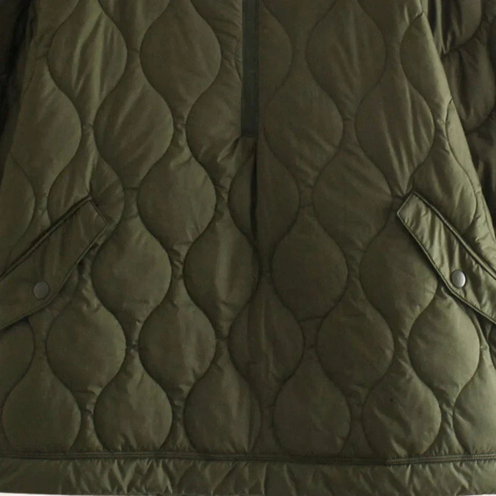 Edith Marlow | Quilted Olive Cape Coat