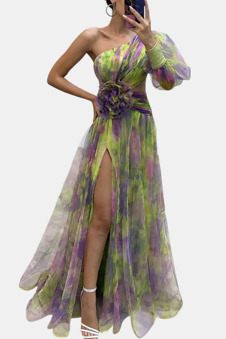 Isadora Blackwood | One-Shoulder Maxi Dress With Floral Appliqué