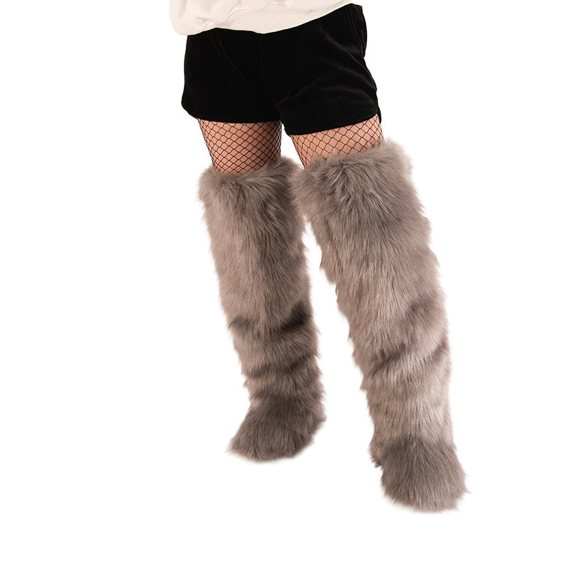 Marigold Ashcombe | Furry Over-The-Knee Flat Boots