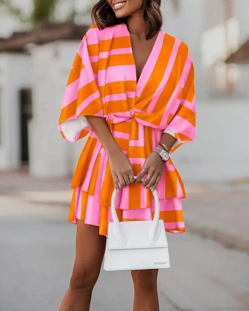 Marianne Oakley | Batwing Sleeve Printed Midi Dress With Twist Front