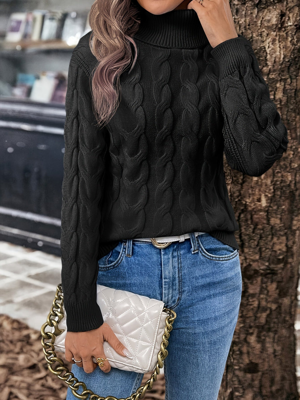 Kirsty Whitmore | Cozy Cable-Knit Turtleneck Sweater