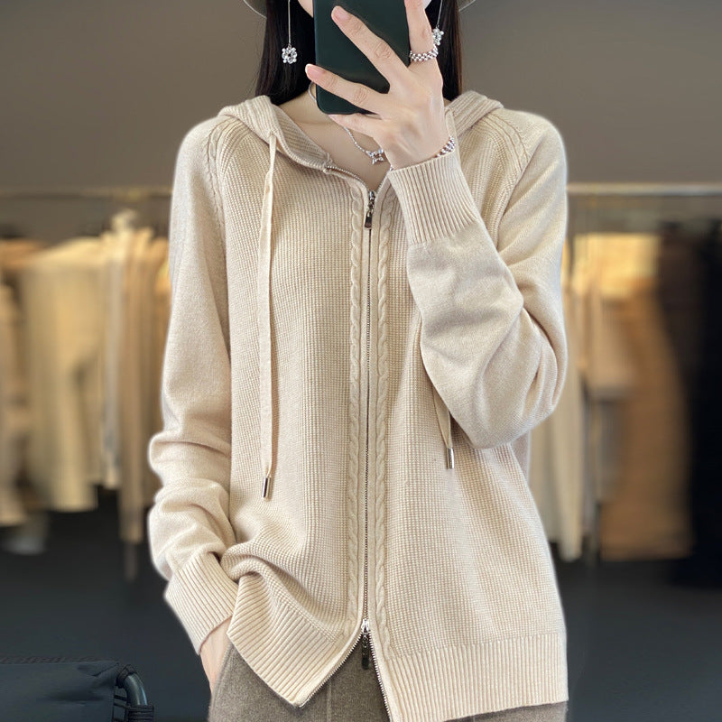 Isla Fenwick | Cable Knit Zip-Up Hooded Cardigan