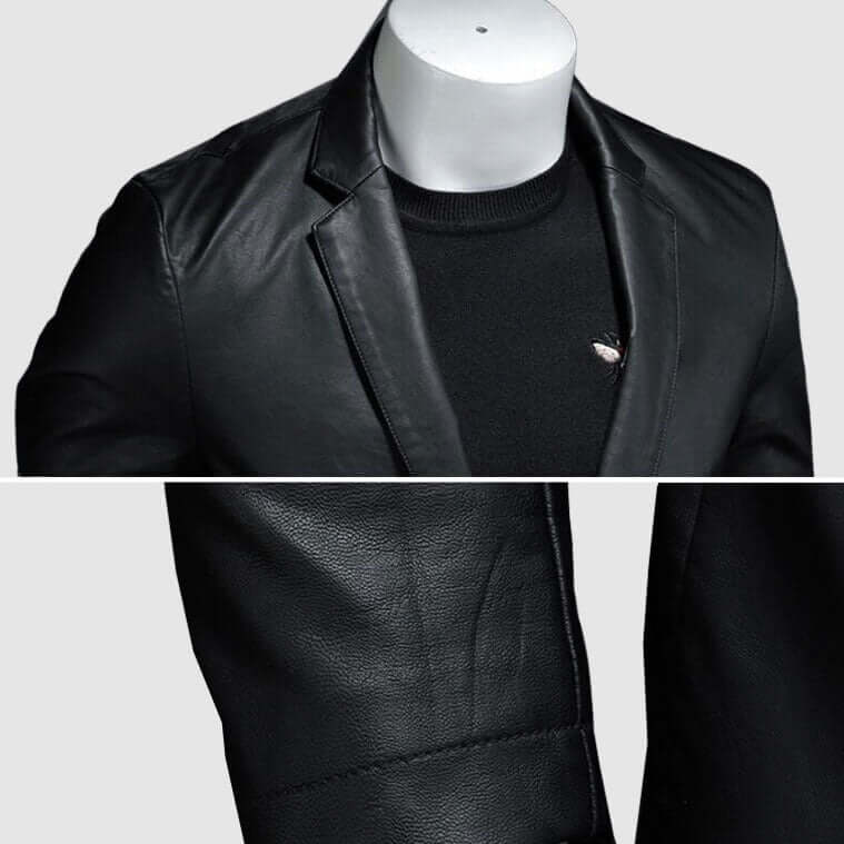 Arthur Barlow | Black Leather Jacket with Notch Lapel for Men