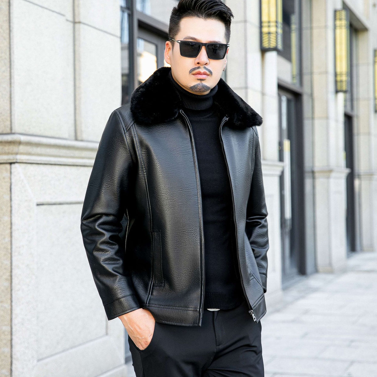 Edward Pratt | Leather Jacket with Faux Fur Collar