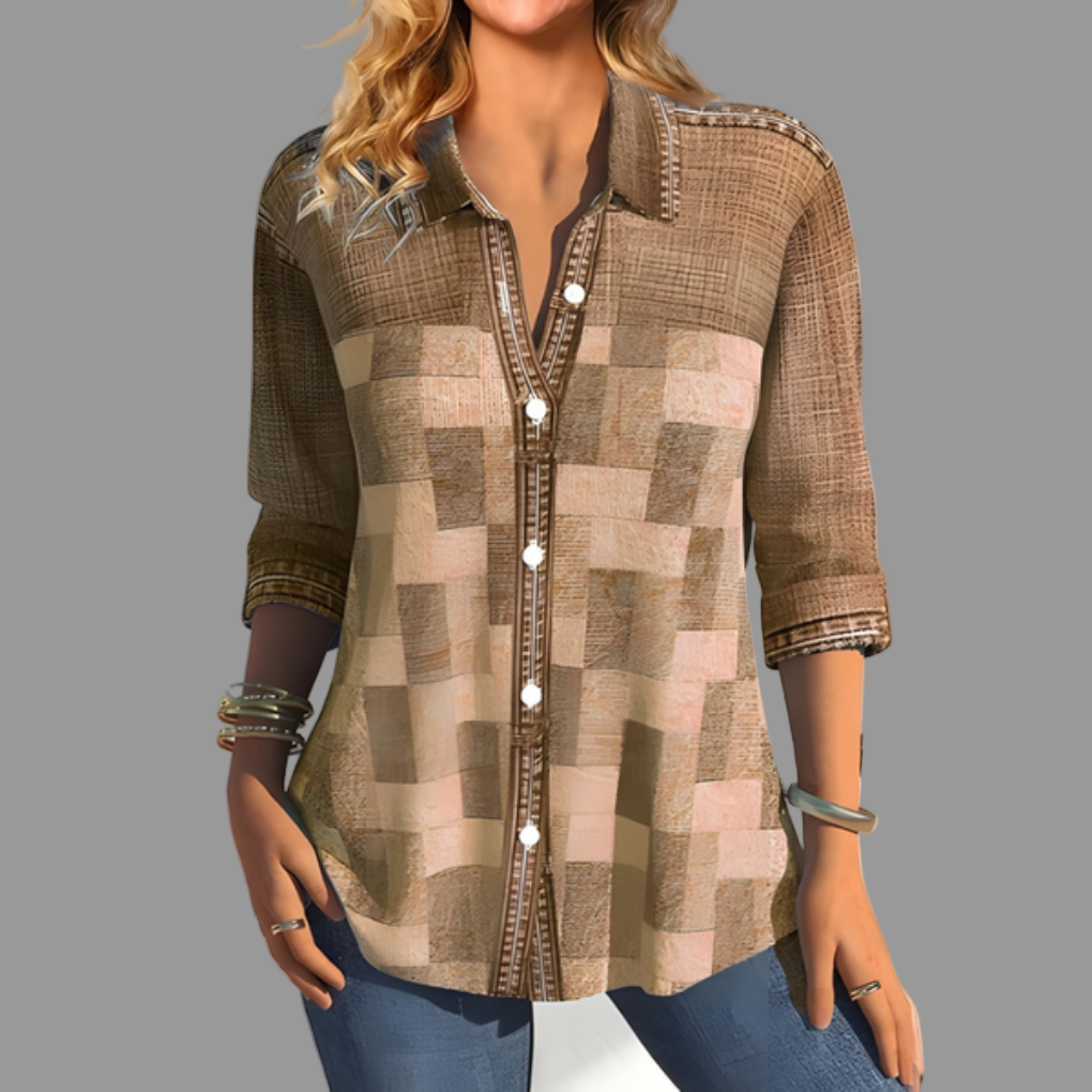 Clementine Rutherford | Patchwork Print Button-Front Blouse