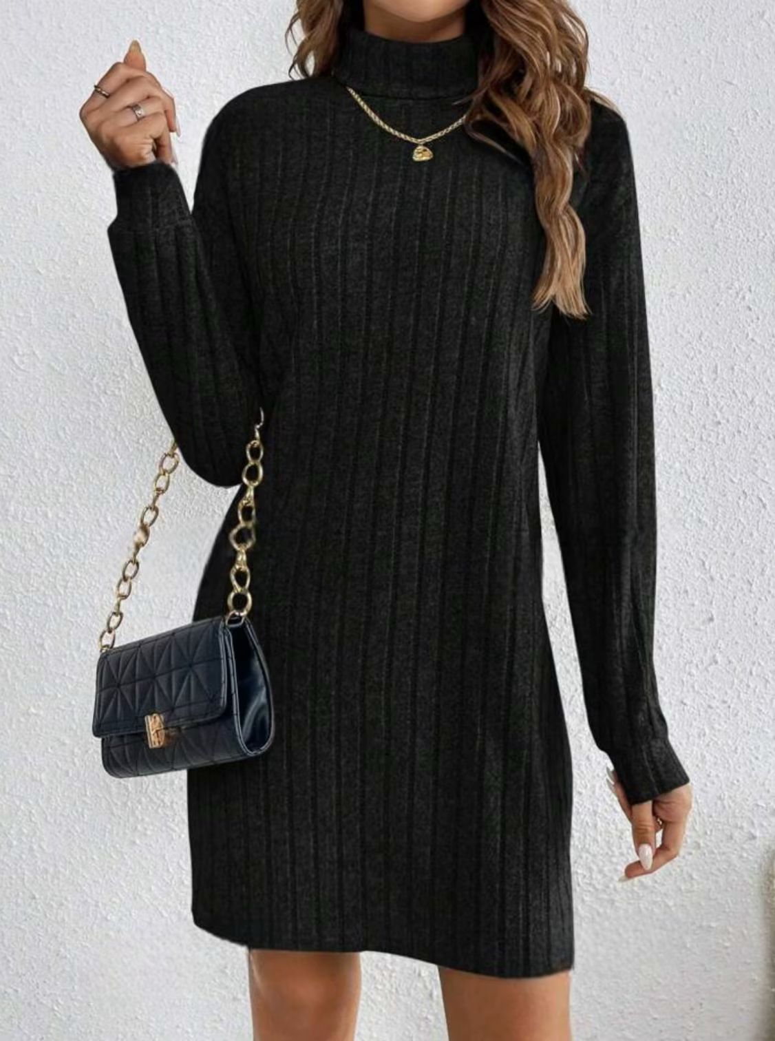 Felicity Smith | Ribbed Turtleneck Knit Mini Dress