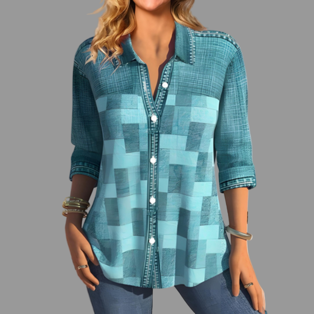 Clementine Rutherford | Patchwork Print Button-Front Blouse
