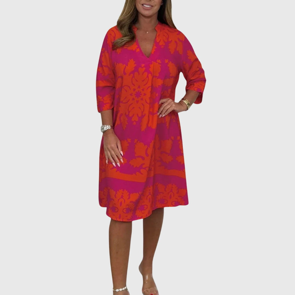 Beatrice Langley | Floral Print Summer Dress with V-Neck