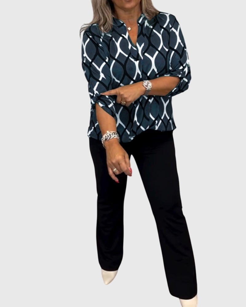 Freya Sutton | Geometric Print Blouse With V-Neck