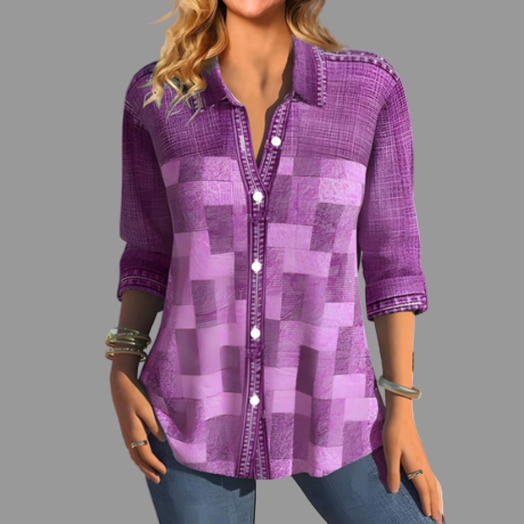 Clementine Rutherford | Patchwork Print Button-Front Blouse