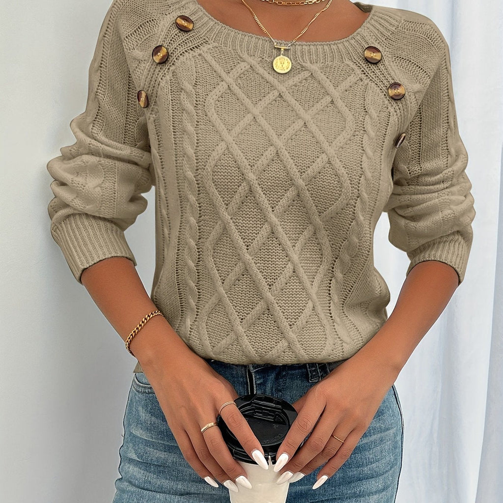 Felicity Hargreave | Textured Cable Knit Button Sweater
