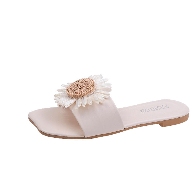 Marina Fletcher | Cream Flat Slide Sandals For Women