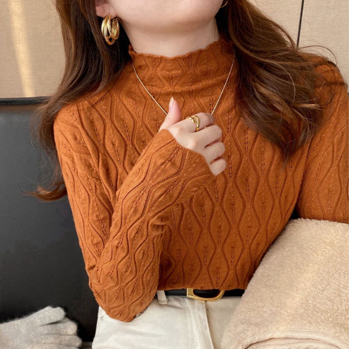Tabitha Wright | Cream Ribbed Knit Turtleneck Jumper