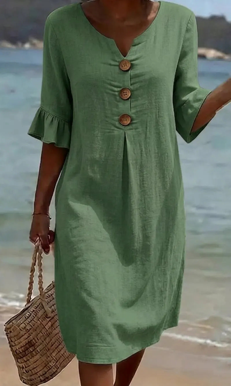 Amelia Whitmore | Casual Button Midi Dress For Women