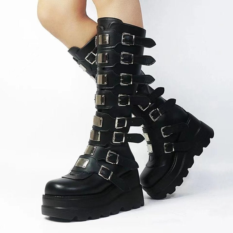 Millicent Barrow | Buckle Platform Knee-High Boots