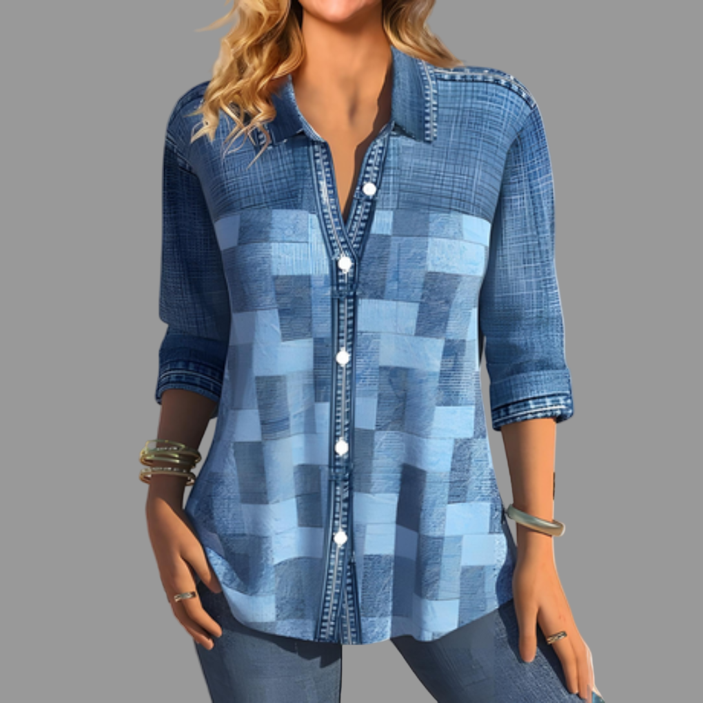 Clementine Rutherford | Patchwork Print Button-Front Blouse