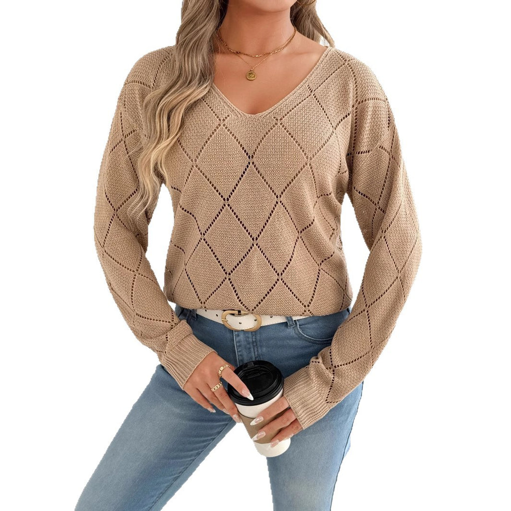 Bridget Whitfield | Orange Crochet Cutout V-Neck Sweater