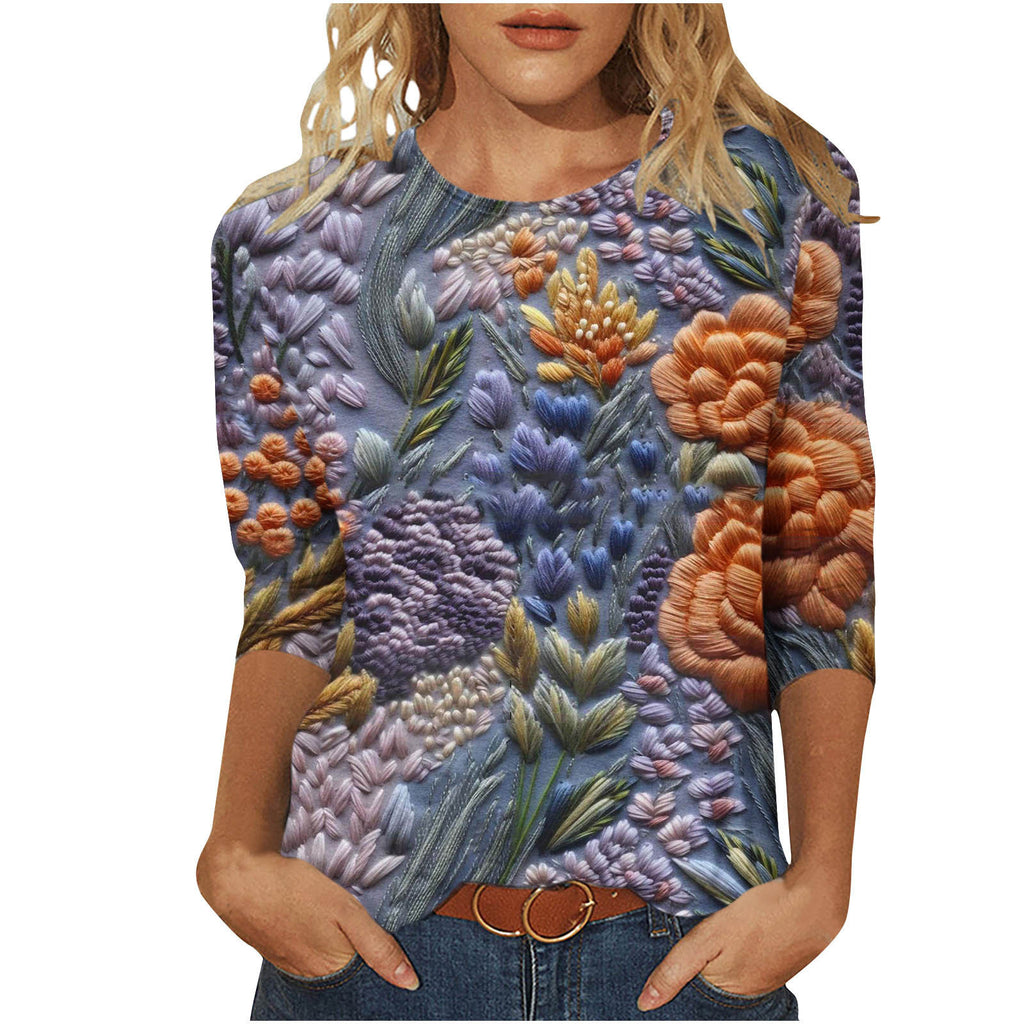 Marigold Sedgwick | Floral 3D Print Round Neck Top