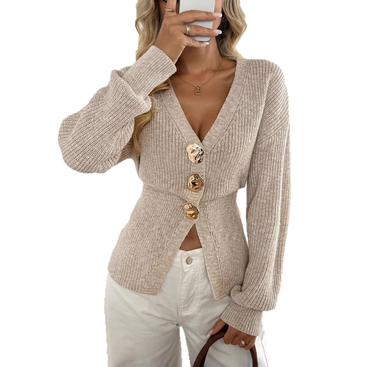 Moira Kilbride | V-Neck Button-Up Knit Cardigan