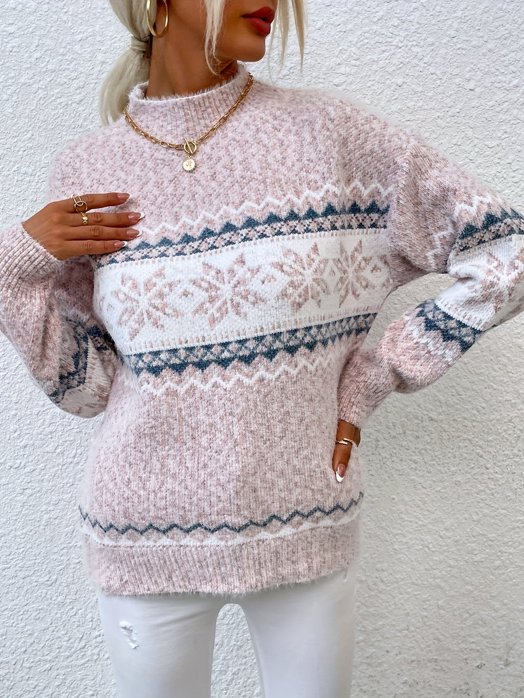 Cressida Ainsworth | Cozy Snowflake Mock-Neck Sweater