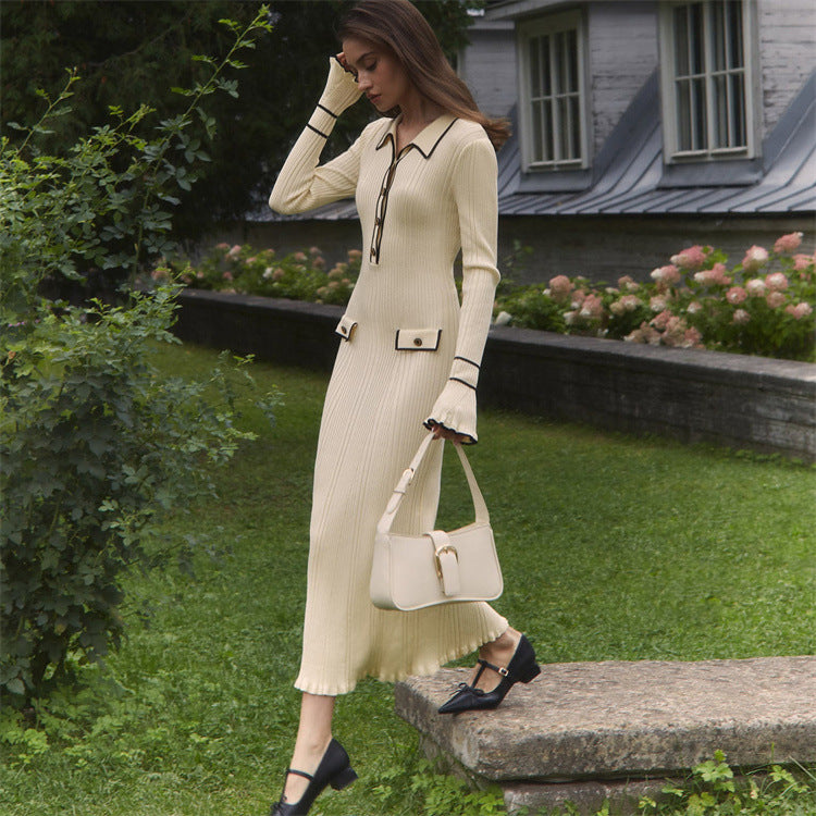 Beatrice Edwards | Ribbed Knit Collared Midi Dress