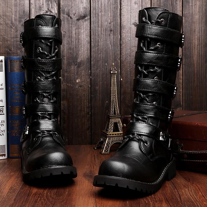 Callum Ridley | Buckle-Strap Leather Knee-High Boots for Men