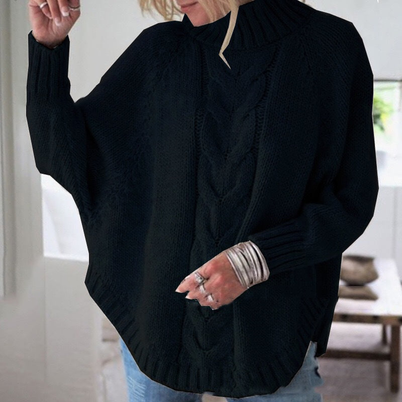 Philippa Kendrick | Cable Knit Batwing Sleeve Turtleneck Jumper