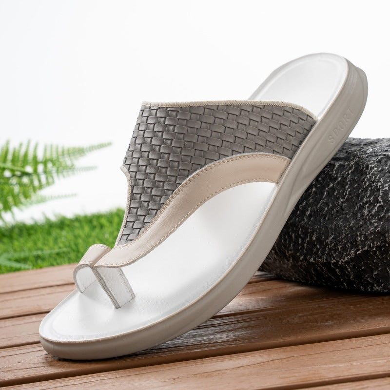 Malcolm Fairweather | Woven Leather Slippers with Thong Strap