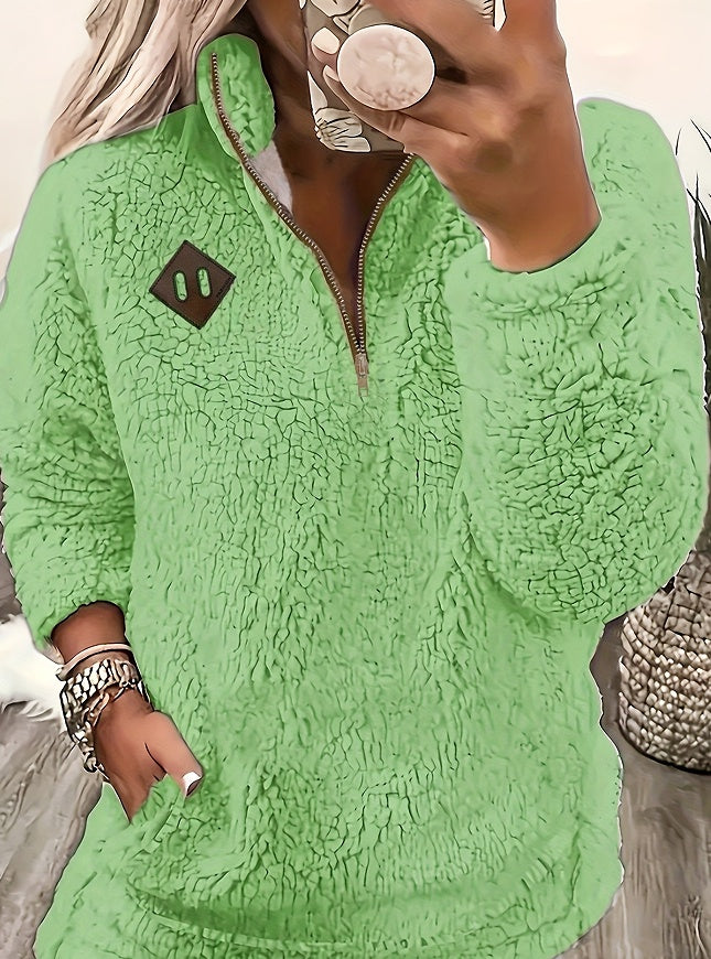 Elspeth Dunbar | White Fleece Half-Zip Pullover Sweater