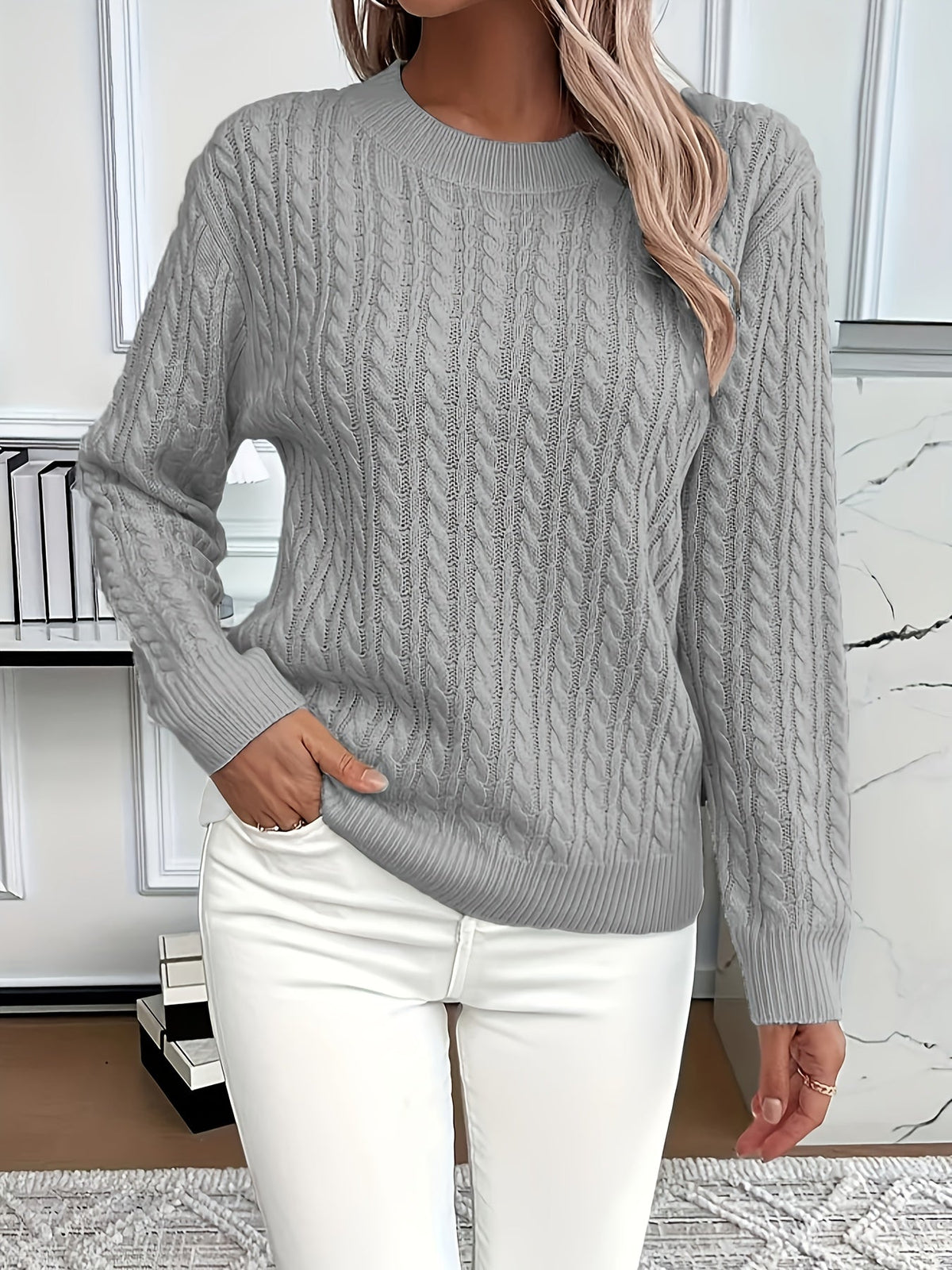 Millicent Hall | Cable-Knit Round Neck Sweater