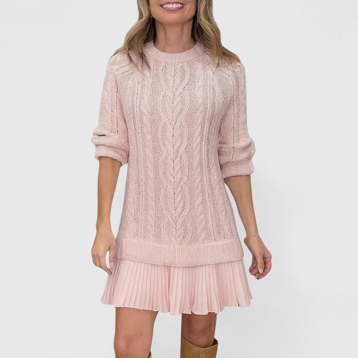 Marnie Ashford | Cable Knit Sweater Dress With Pleated Hem
