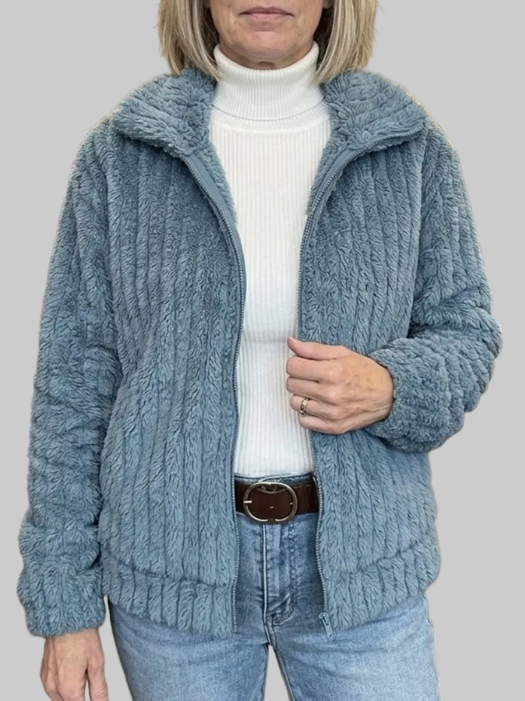 Women's Textured Fleece Zip-Up Jacket with High Collar