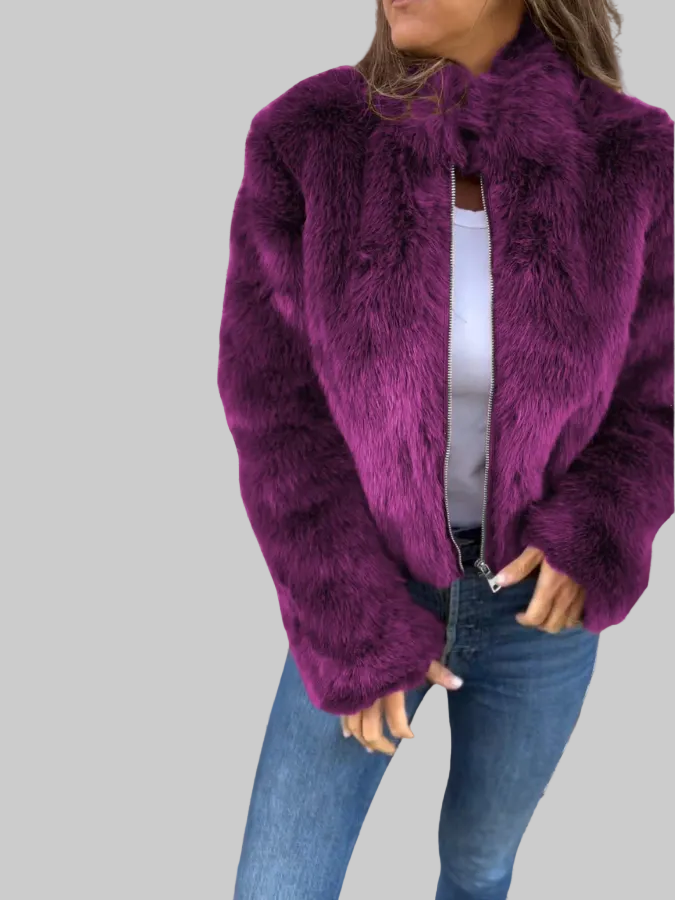 Cropped Plush Zip-Up Jacket