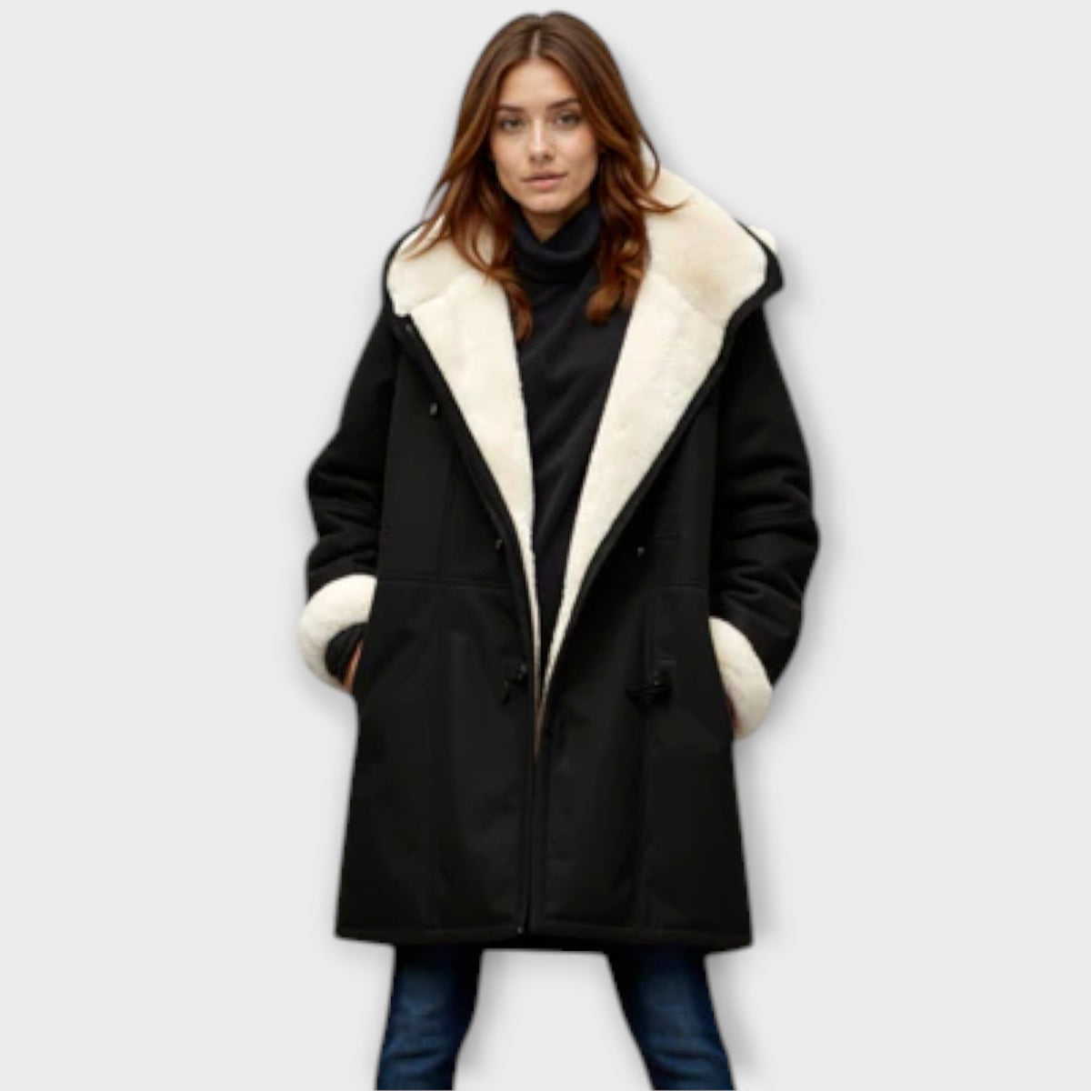 Women's Faux Fur-Lined Tailored Winter Coat - Black