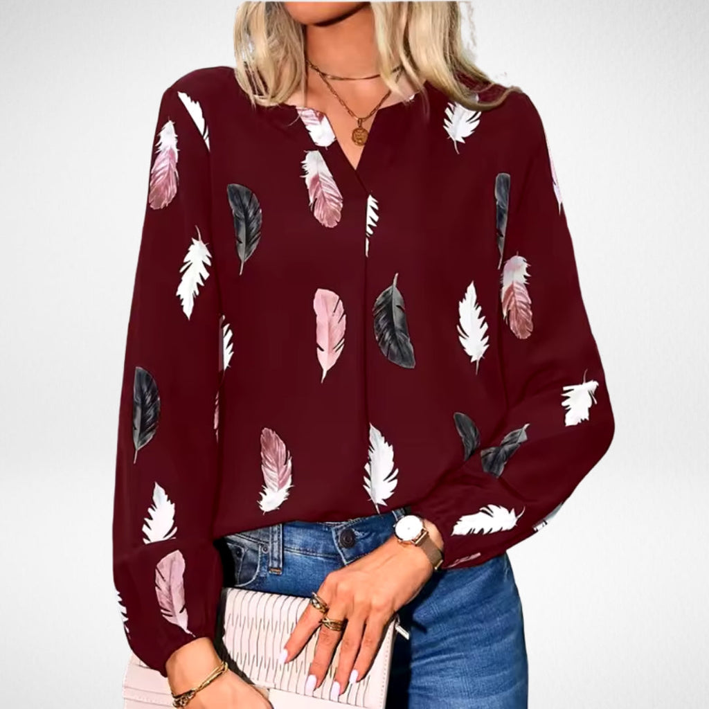 Daisy Fairweather | Feather Print Blouse With Billowed Sleeves