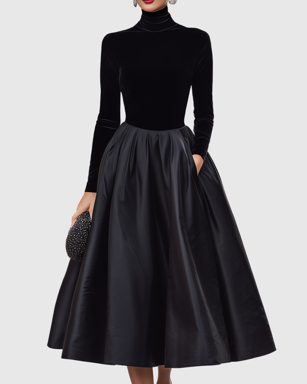 Felicity Hawthorne | Black Velvet Formal Dress With Satin Skirt