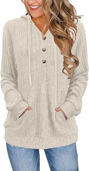 Priscilla Hawthorne | Ribbed Knit Button-Up Hoodie Sweater