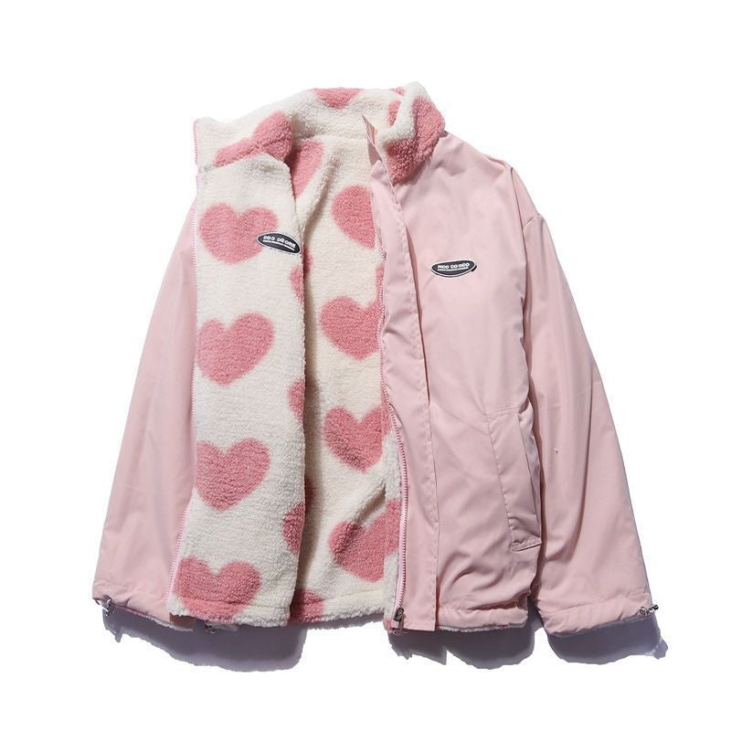 Verity Green | Heart Print Fleece Teddy Coat