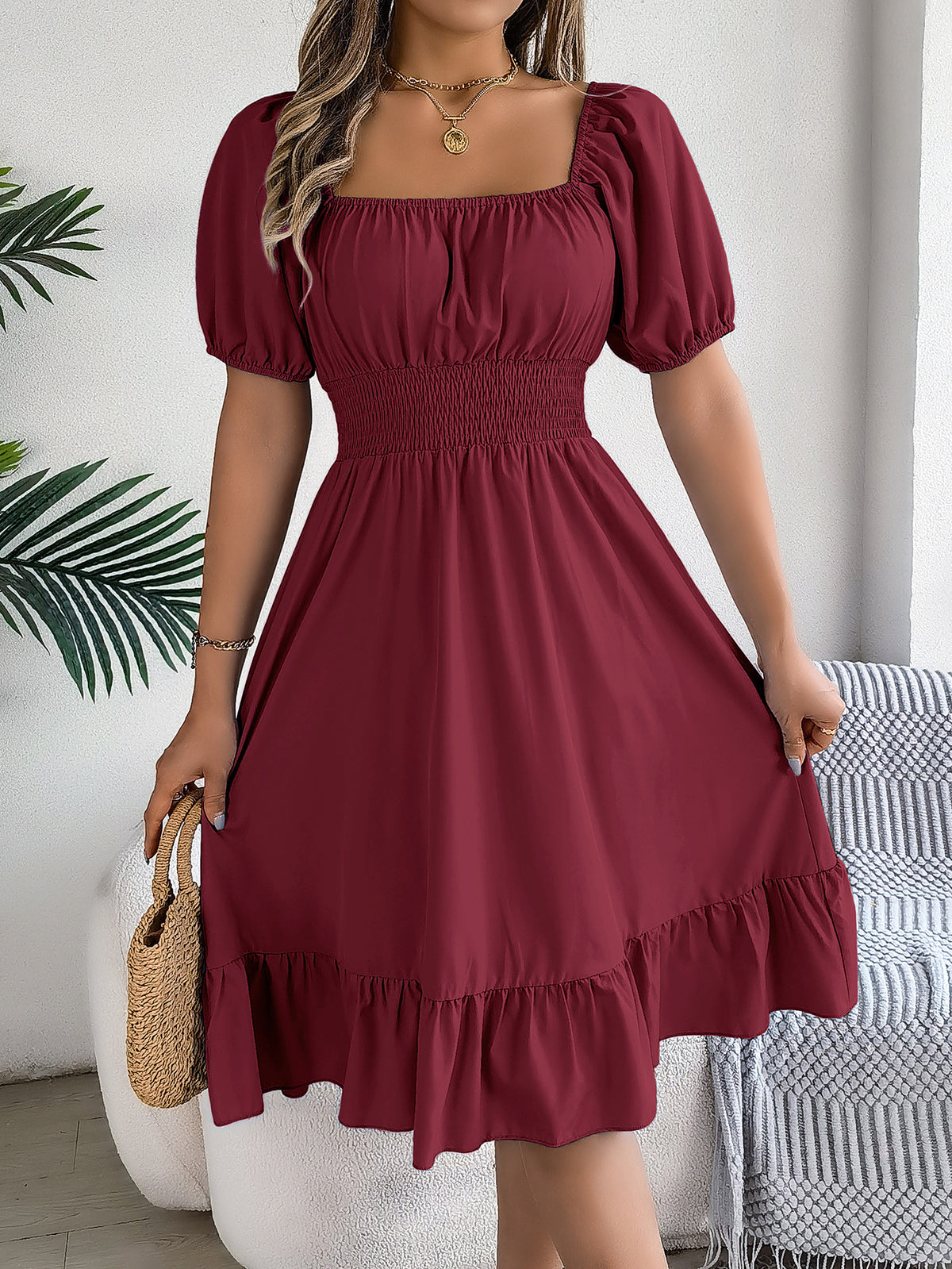 Lydia Crane | Square Neck Summer Dress With Puff Sleeves