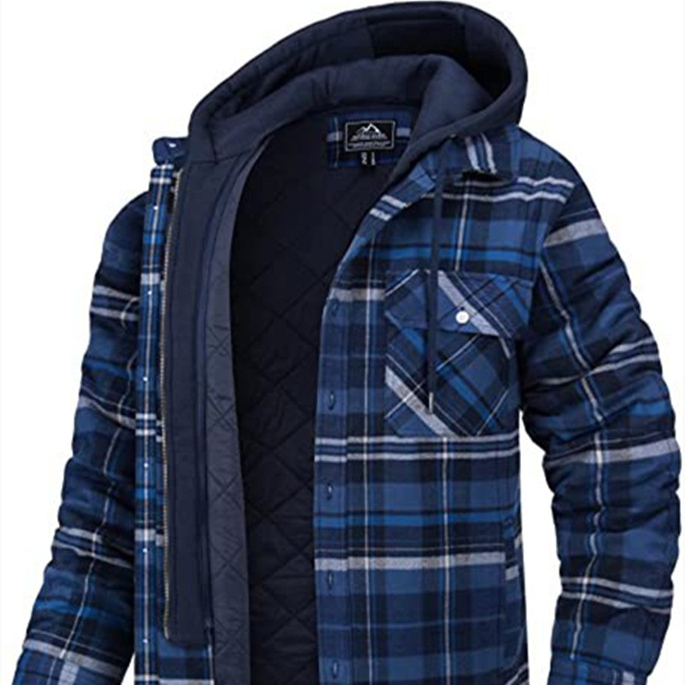 Freddie Mallory | Quilted Plaid Hooded Mens Jacket