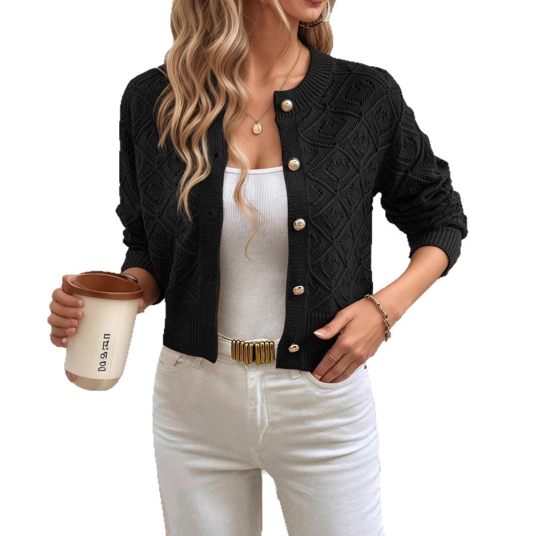 Esme Radcliffe | Cropped Knitted Button-Front Cardigan