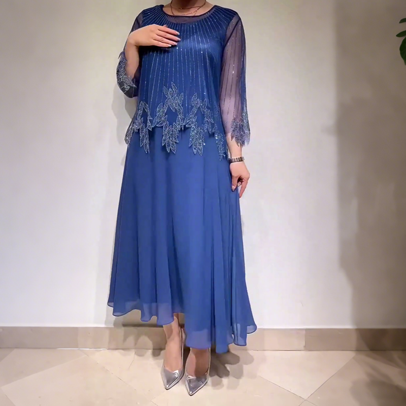 Josephine Latimer | Beaded Fringe Formal Dress with Sheer Sleeves